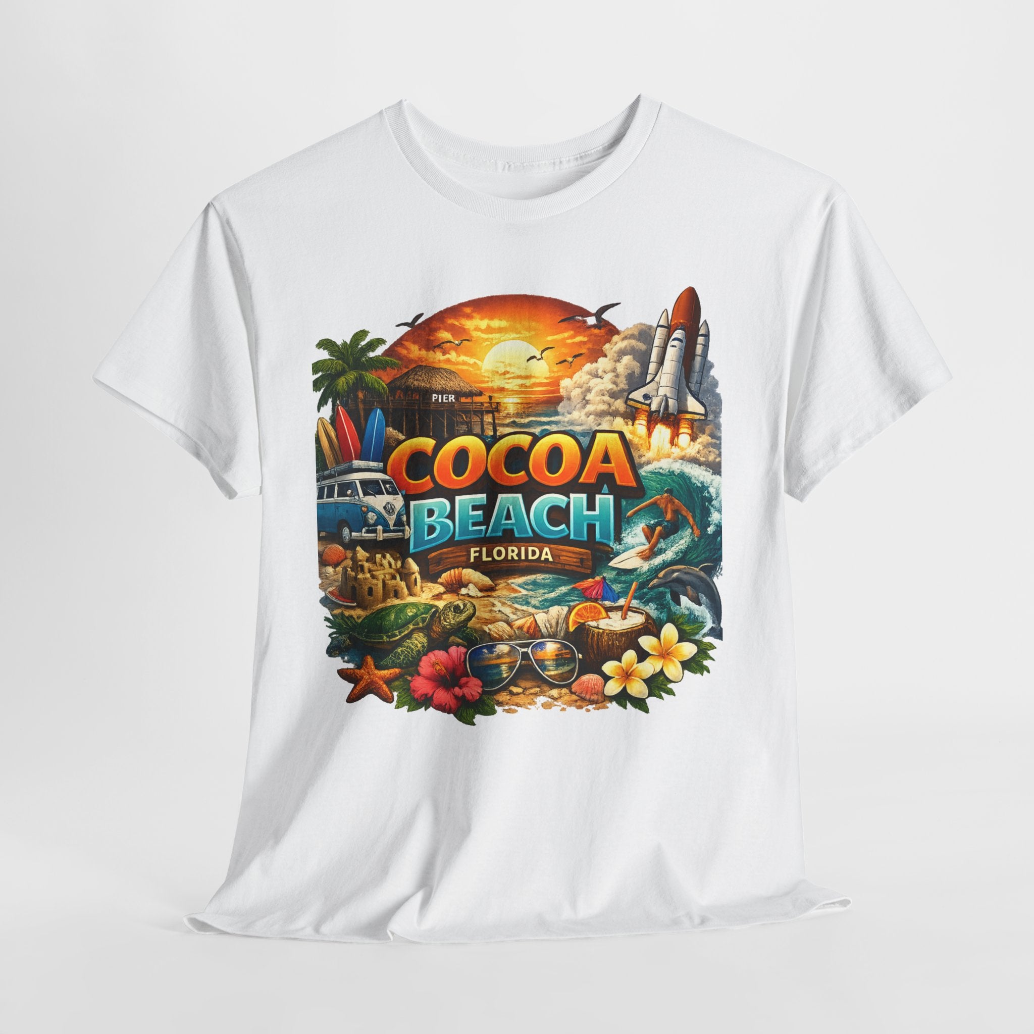 Cocoa Beach Florida Sunset Surf T-Shirt — Retro Beach Vacation Graphic Tee