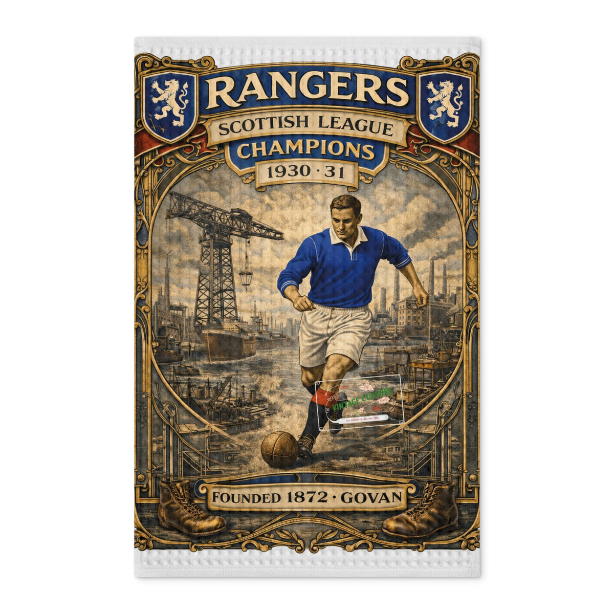 Rangers Vintage Soccer Tea Towel — Scottish League Champions 1930-31