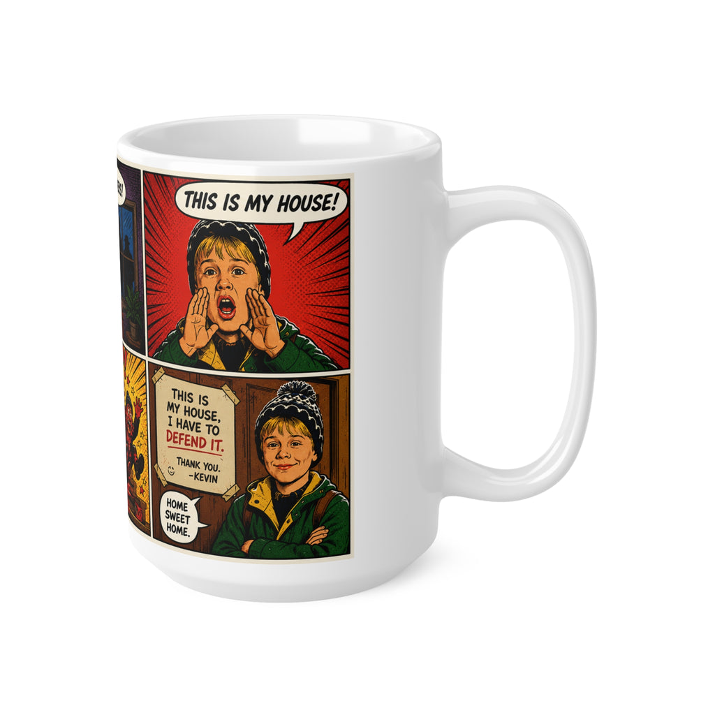 Home Alone Comic Strip Ceramic Coffee Mug — Vintage Pop Art Horror Panels (11oz & 15oz)