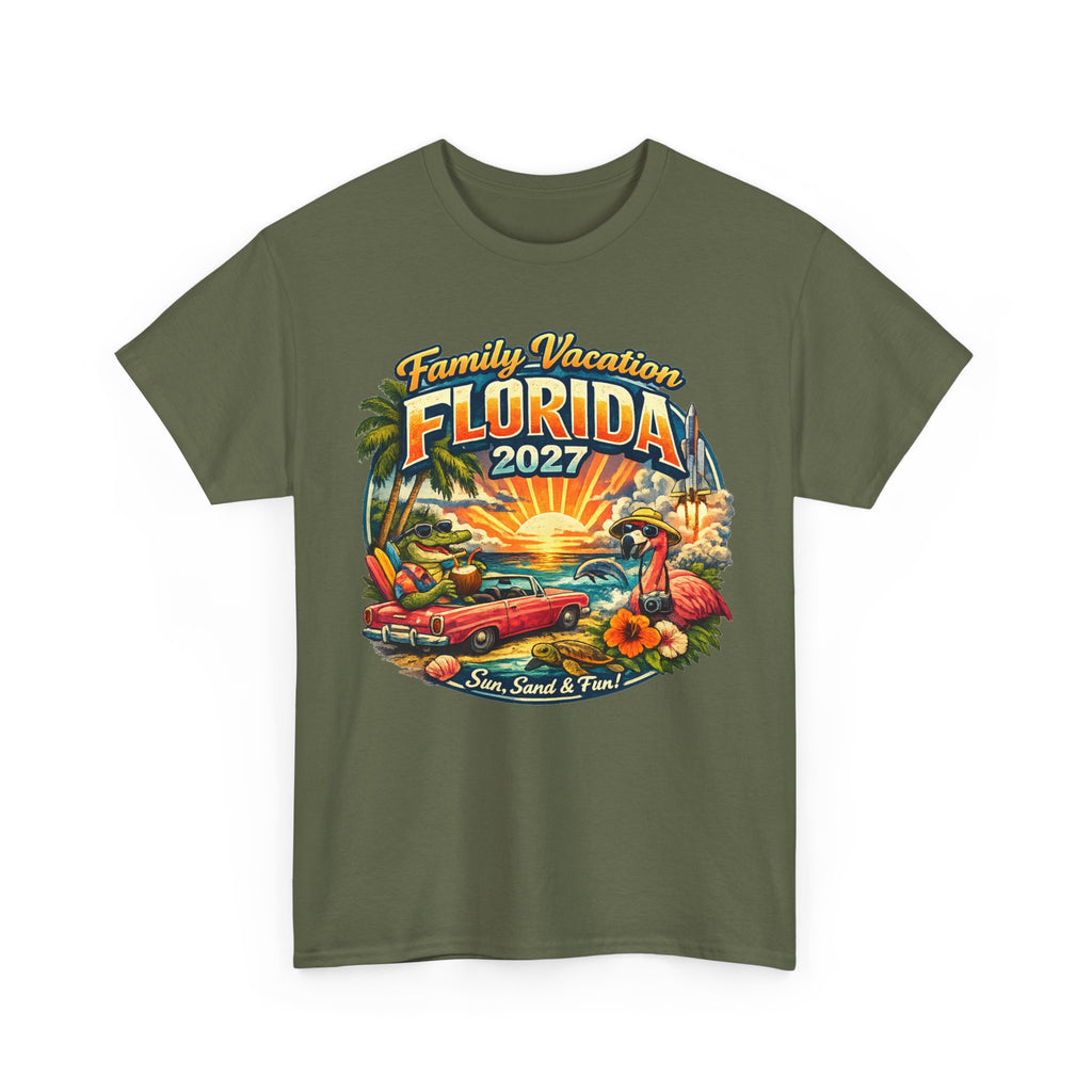 Florida Family Vacation 2027 T-Shirt — Retro Sunset Beach Design