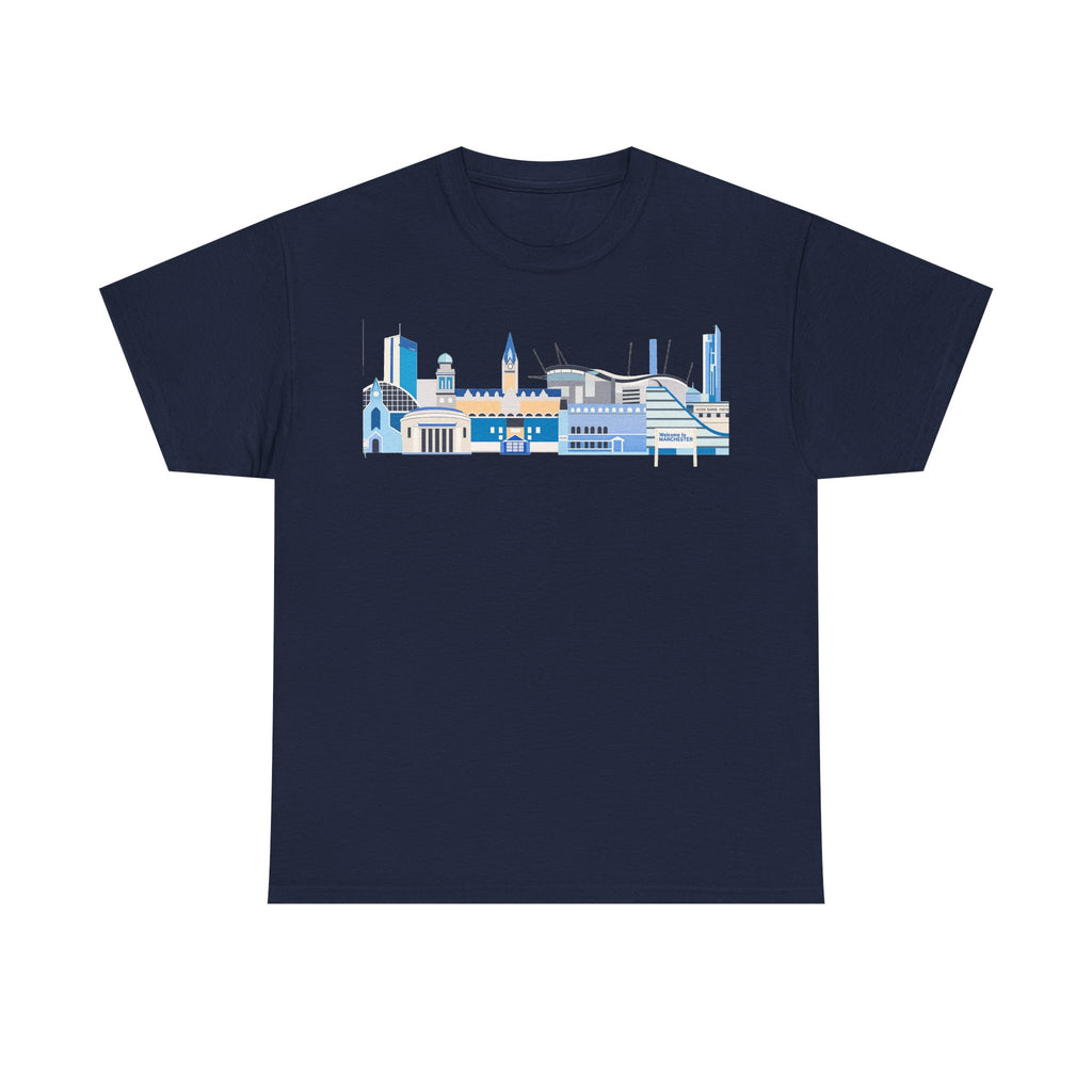 Manchester City Skyline Tee — Minimal Blue Urban Landscape T‑Shirt