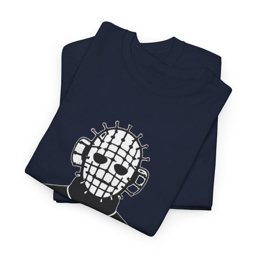 Horror Mask Graphic Tee — Pinhead-Inspired Skull Design