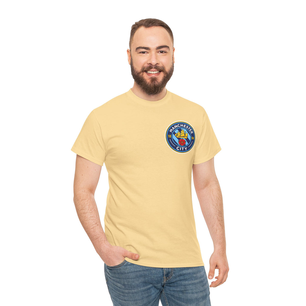 Manchester City Inspired Crest T‑Shirt – Circular Badge Chest Logo Tee
