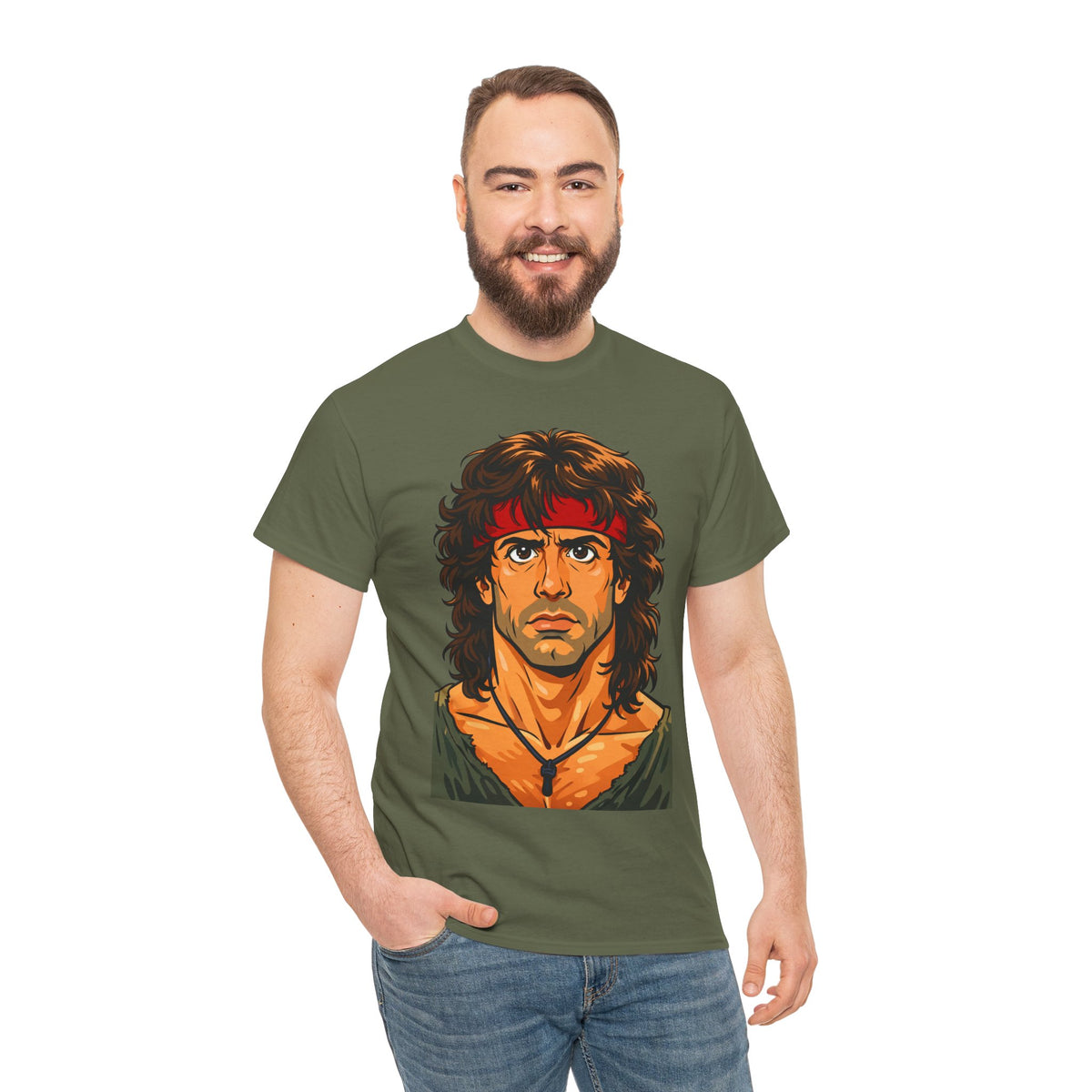 Retro Action Hero Portrait Cotton T-Shirt