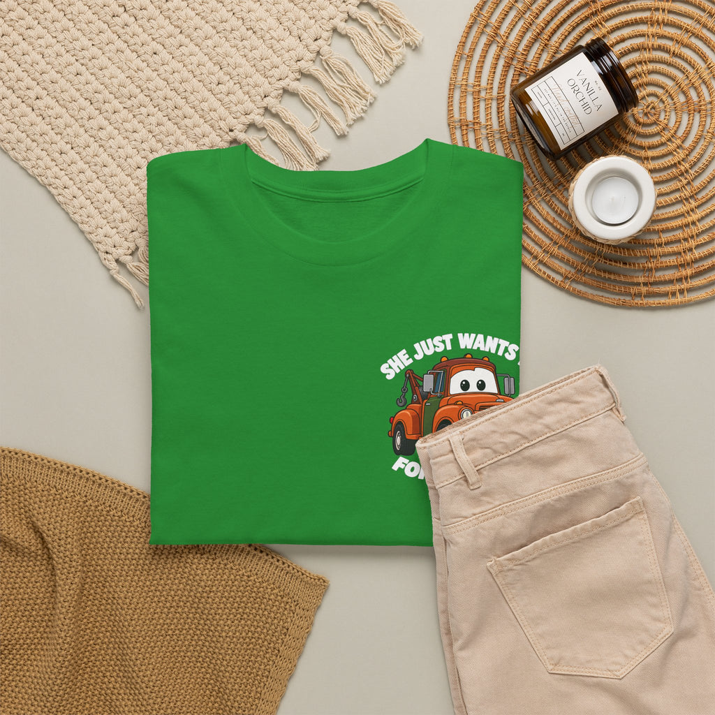 T-Shirt — "She Just Wants Me For My Body" Cute Tow Truck Graphic Tee