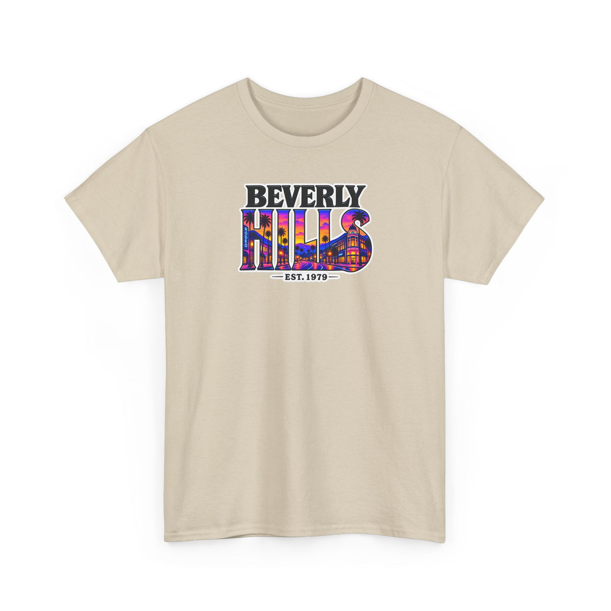 Beverly Hills Retro Sunset Tee — 'Beverly Hills EST. 1979' Graphic T-Shirt