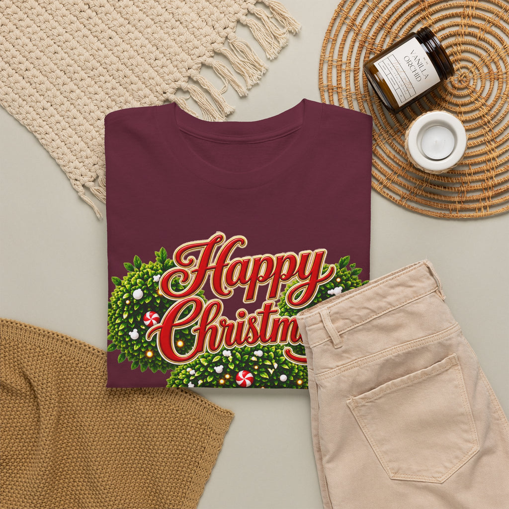 Christmas Wreath Mouse Tee – "Happy Christmas" Holiday Graphic T-Shirt