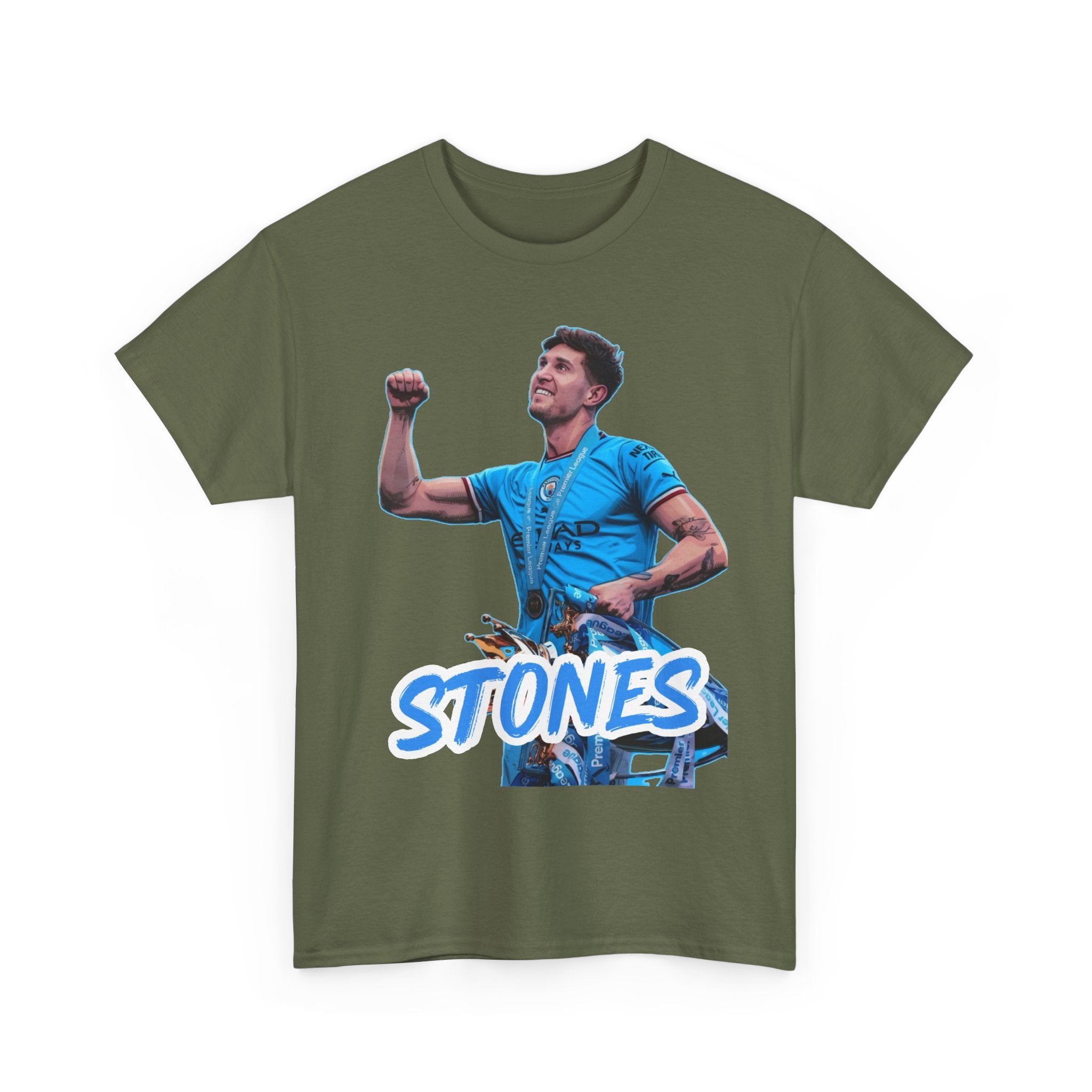 John Stones Manchester City Soccer Fan Tee — Blue Player Graphic T-Shirt