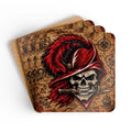 Pirate Skull Cork Coaster Set — Red Feather Buccaneer Drink Coasters