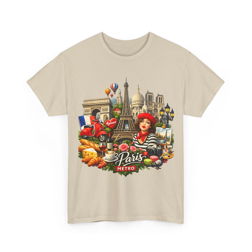 Paris Montage Tee — Eiffel Tower, Croissant & Metro Vintage Travel T‑Shirt
