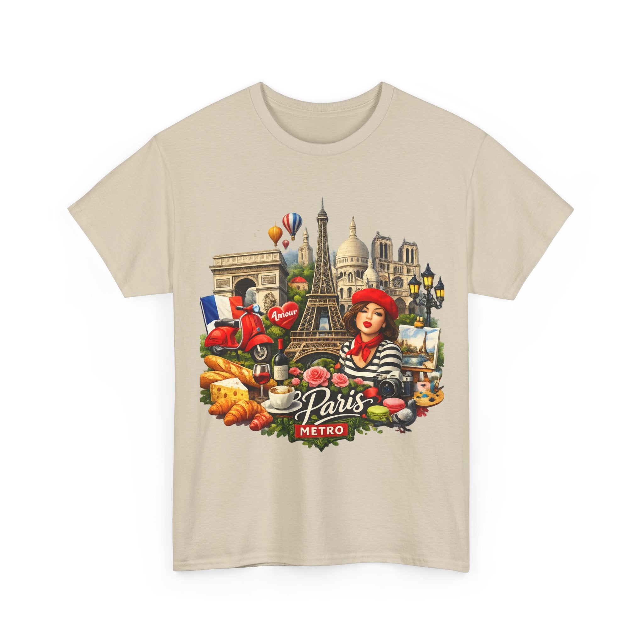 Paris Montage Tee — Eiffel Tower, Croissant & Metro Vintage Travel T‑Shirt