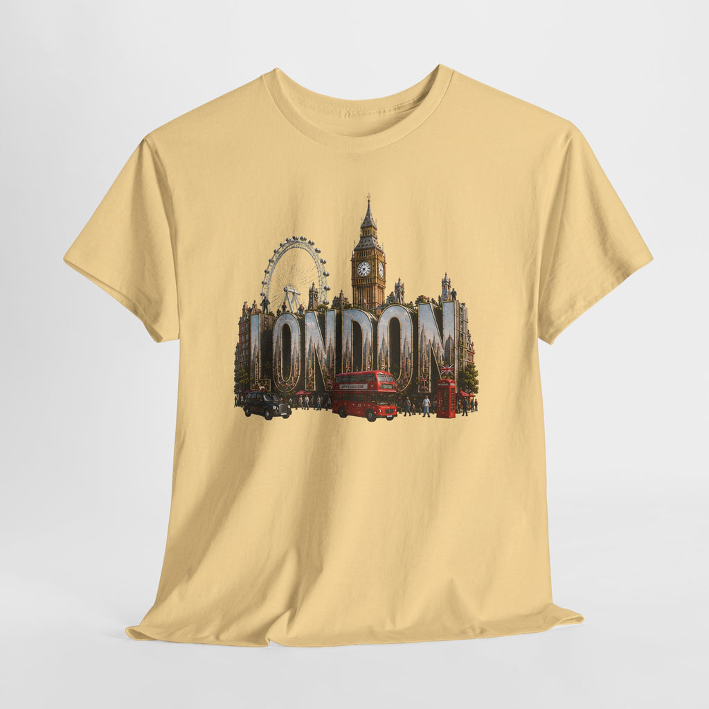 London Skyline T-Shirt — London Text with Big Ben & London Eye Graphic