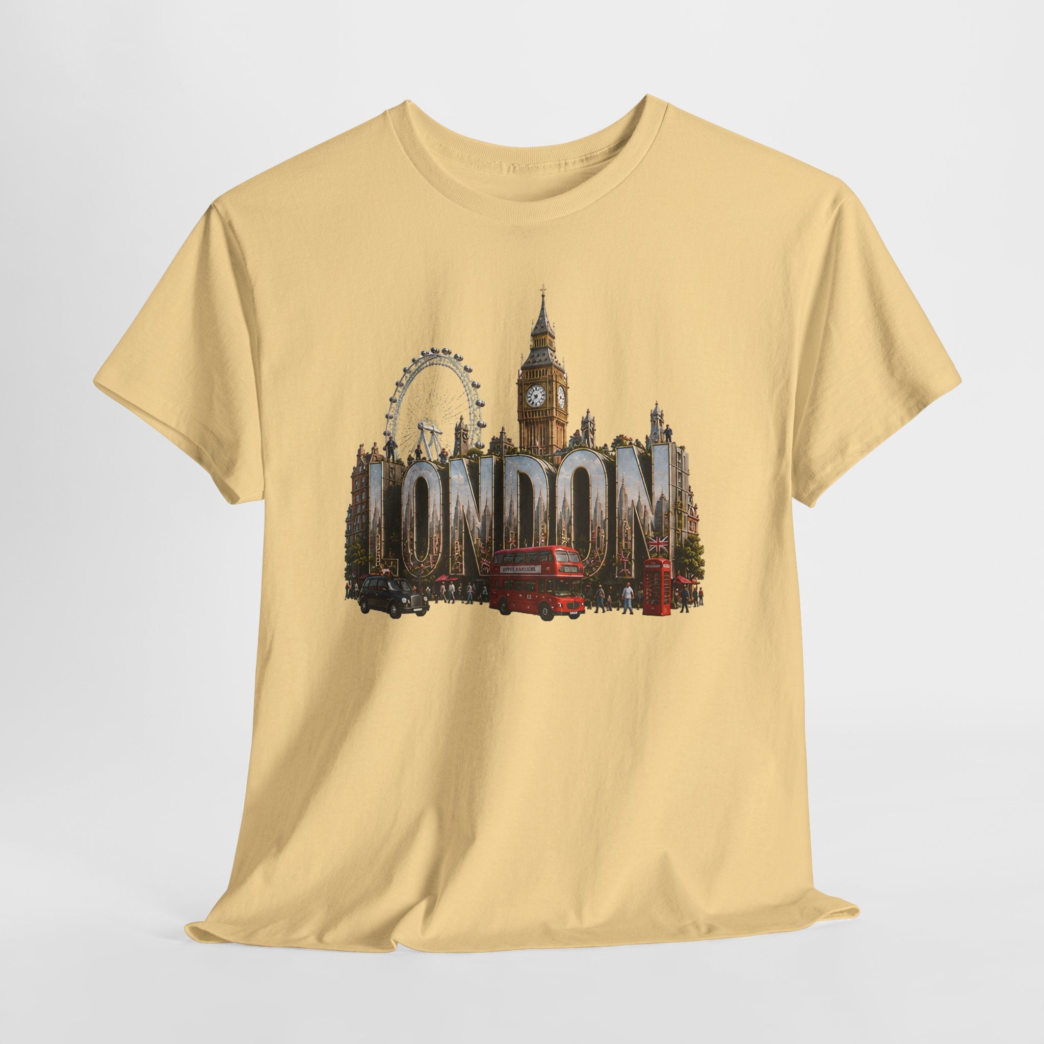 London Skyline T-Shirt — London Text with Big Ben & London Eye Graphic