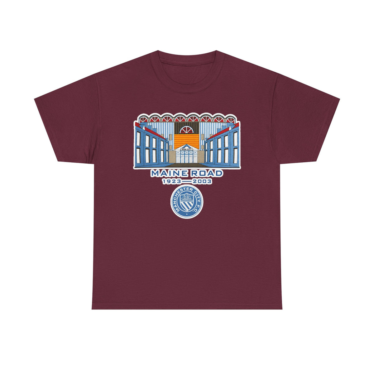 Maine Road 1923–2003 Cotton T-Shirt — Vintage Stadium Illustration Tee