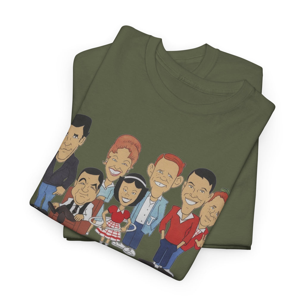 Happy Days Retro TV Cast Cartoon Tee - Vintage Sitcom Character Group Shirt
