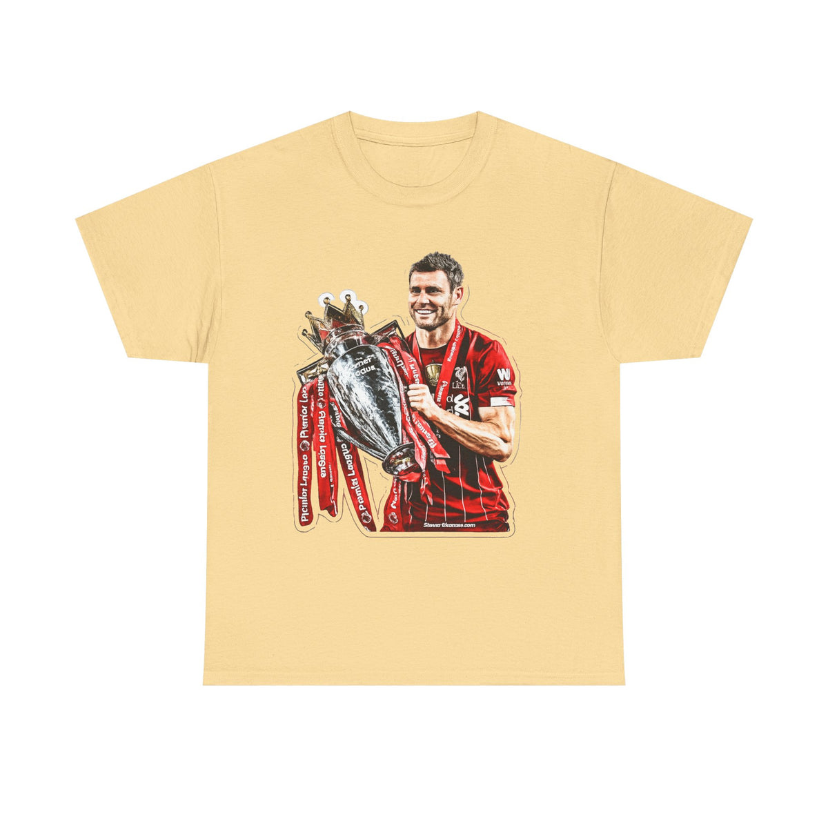 James Milner Liverpool Premier League Champion Trophy T-Shirt — Player Holding Premier Trophy
