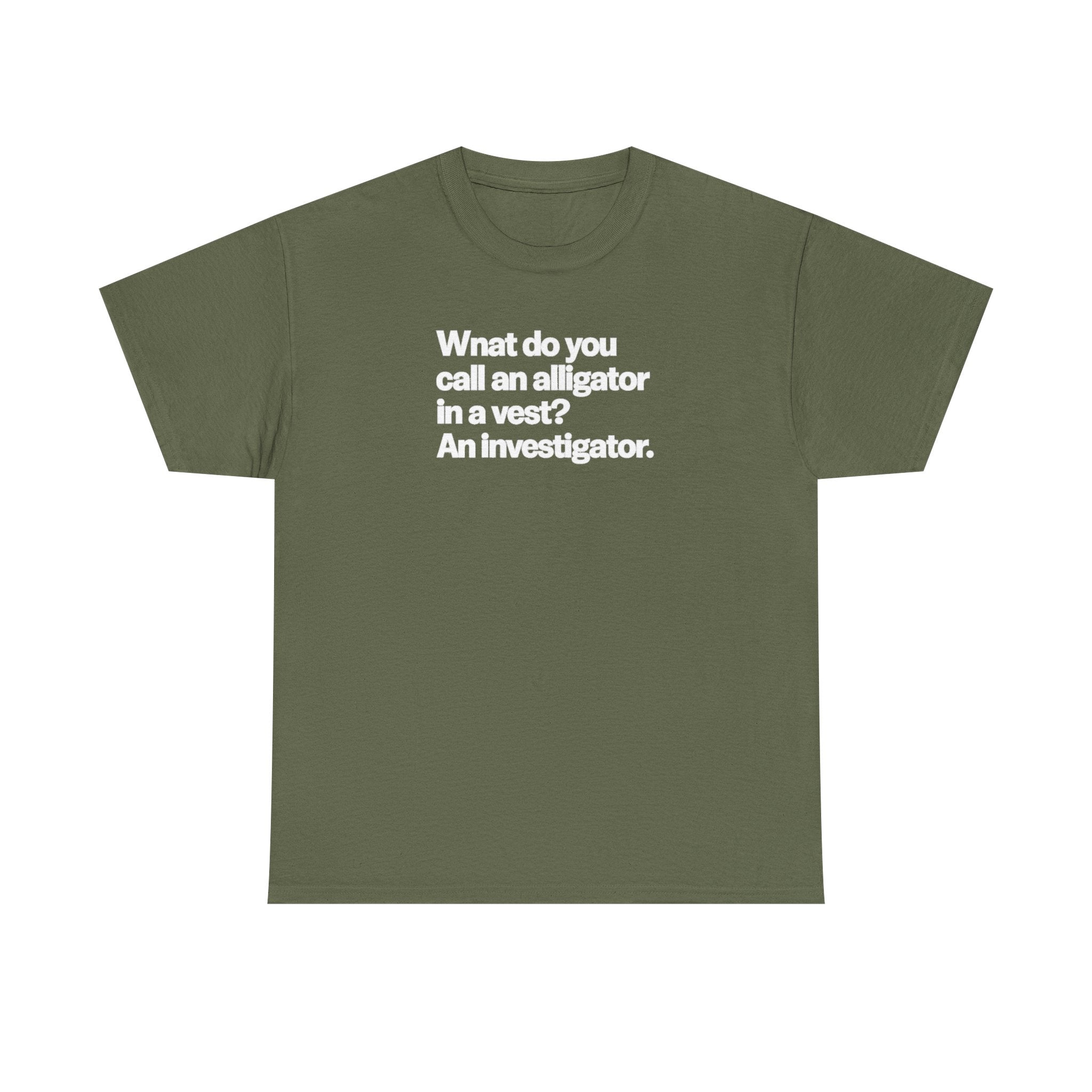 What do you call an Alligator White Minimalist Funny Tee — Subtle Embossed Text Casual T-Shirt