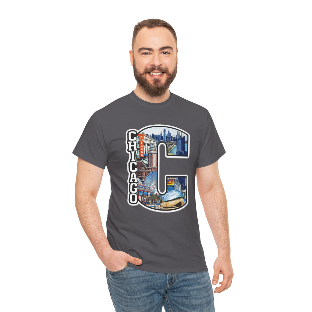 Chicago C Letter T-Shirt — City Skyline Graphic Cotton Tee