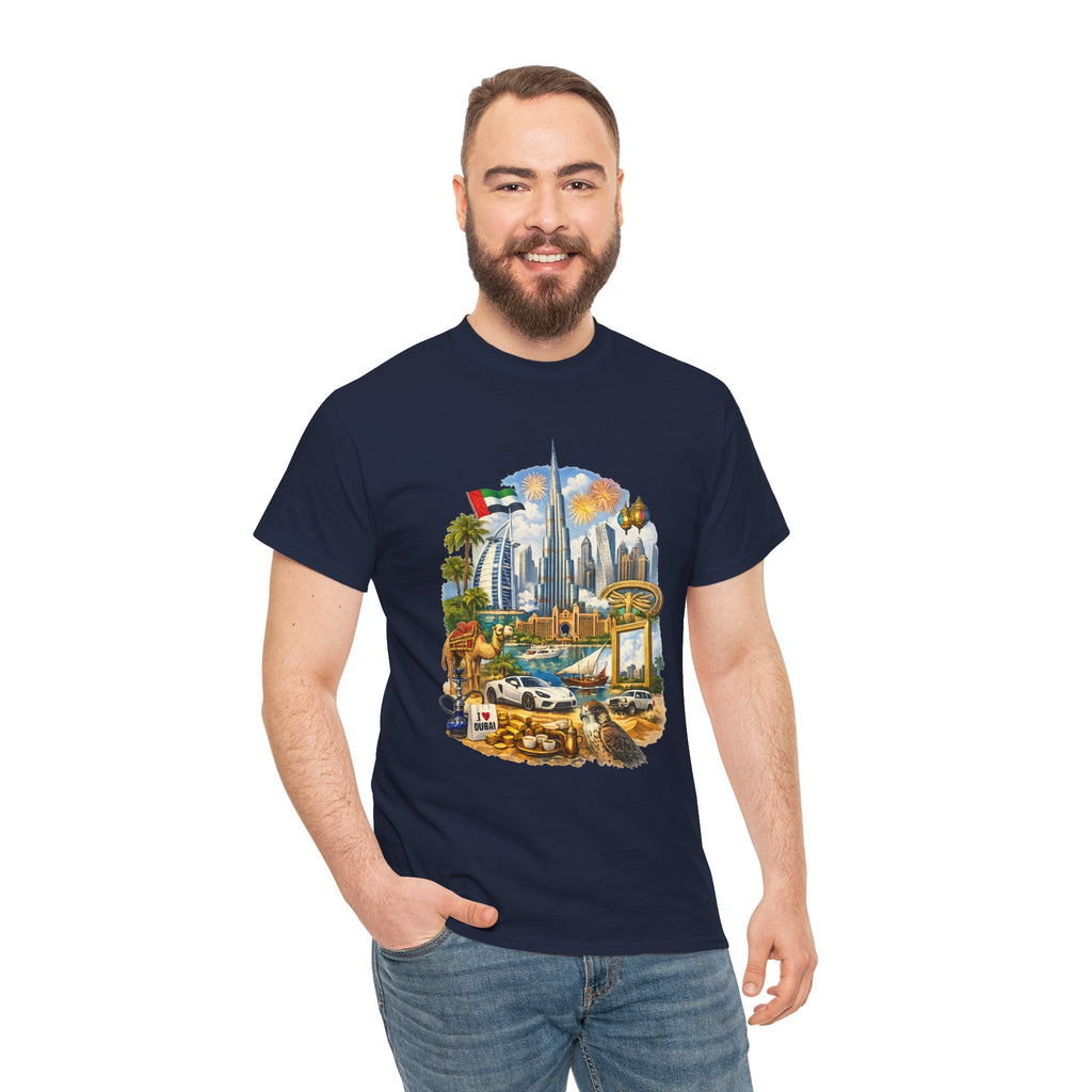 Dubai Skyline Beach Vacation T-Shirt – Retro Travel Collage Tee