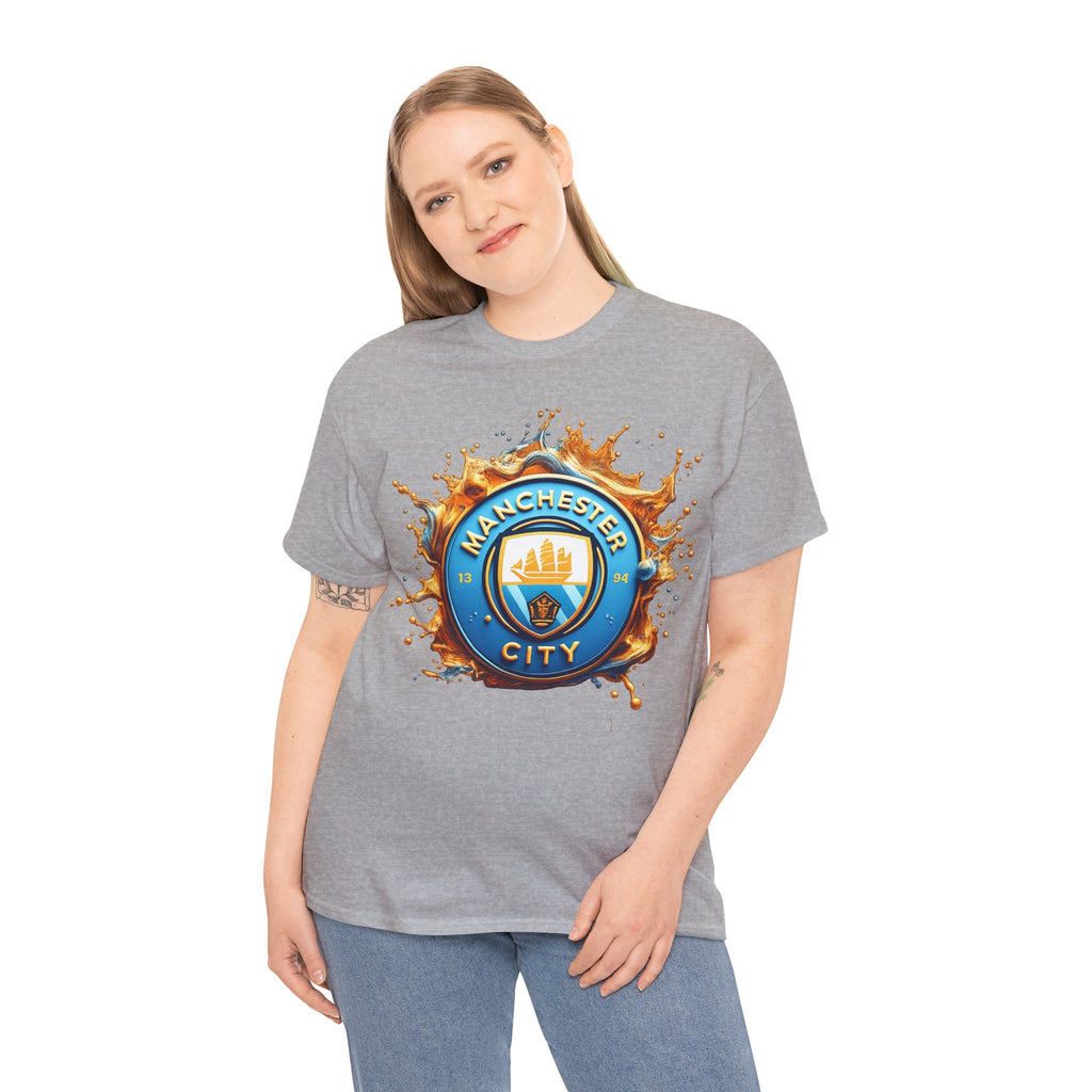 Manchester City Inspired Splash Logo Cotton T-Shirt