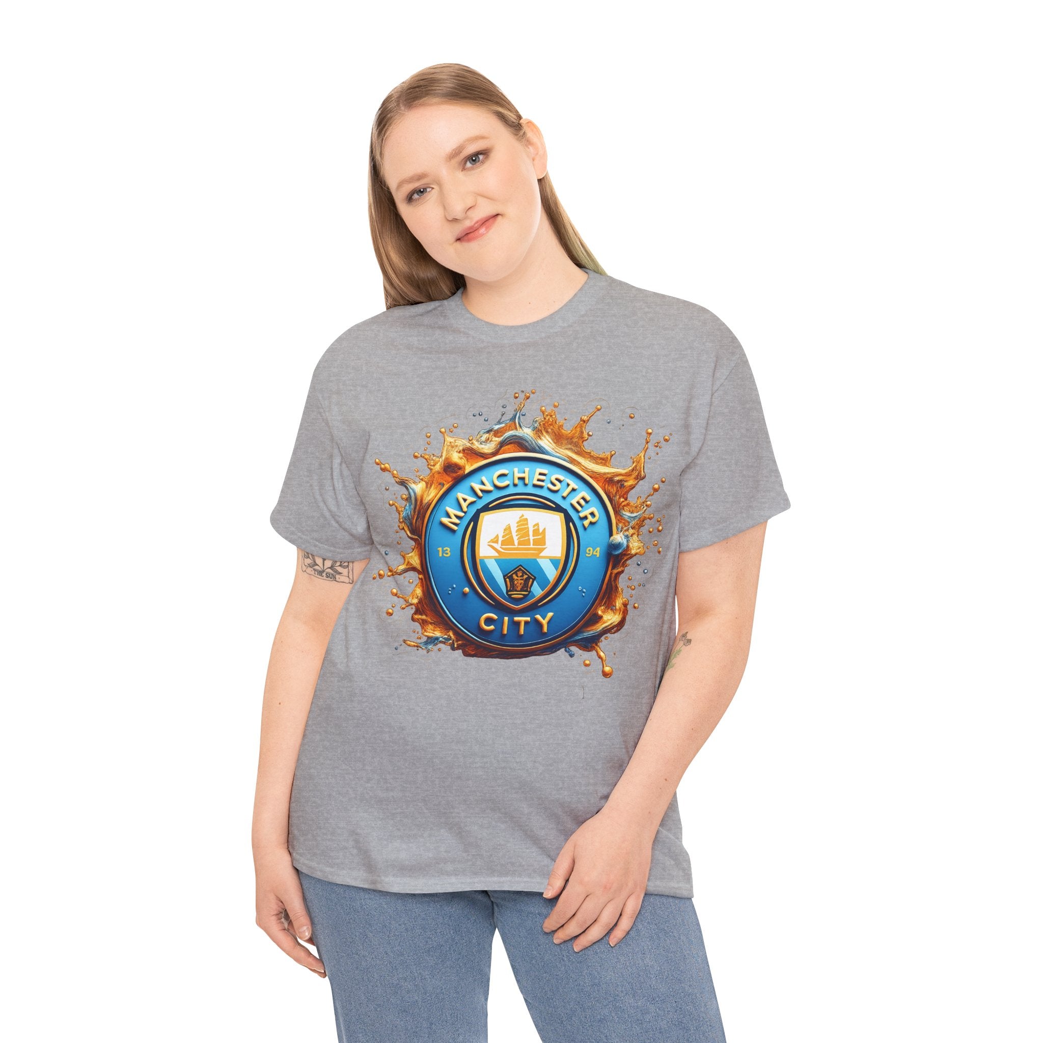 Manchester City Inspired Splash Logo Cotton T-Shirt