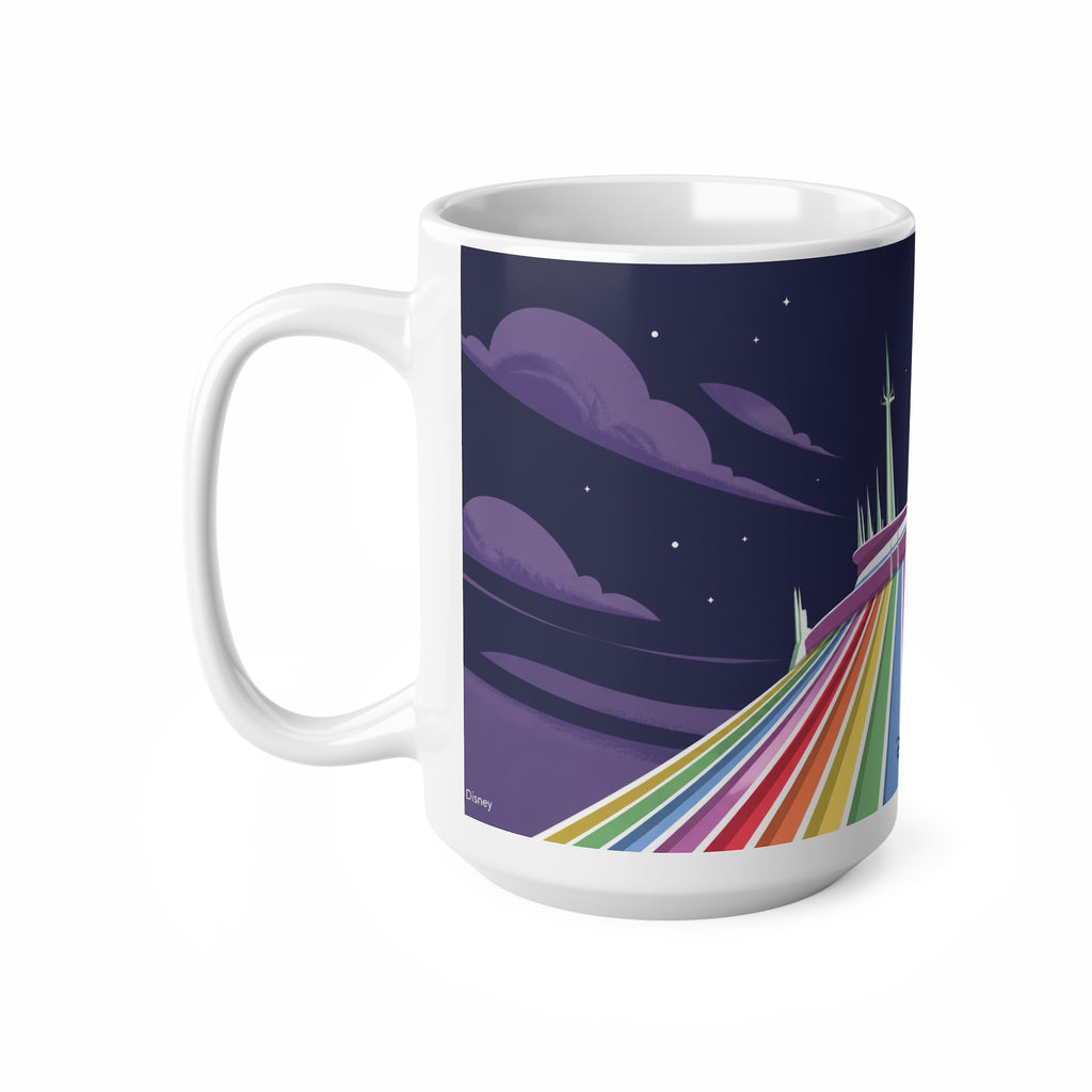 Rainbow Space Mountain Mug — Retro Rainbow Road Ceramic Coffee Cup (11oz & 15oz)