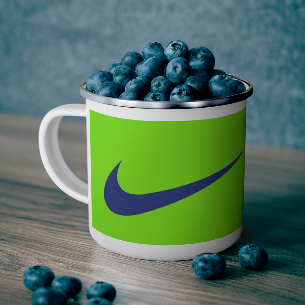 Chelsea Football Club Inspired Enamel Camping Mug — Neon Green Crest Camp Coffee Cup