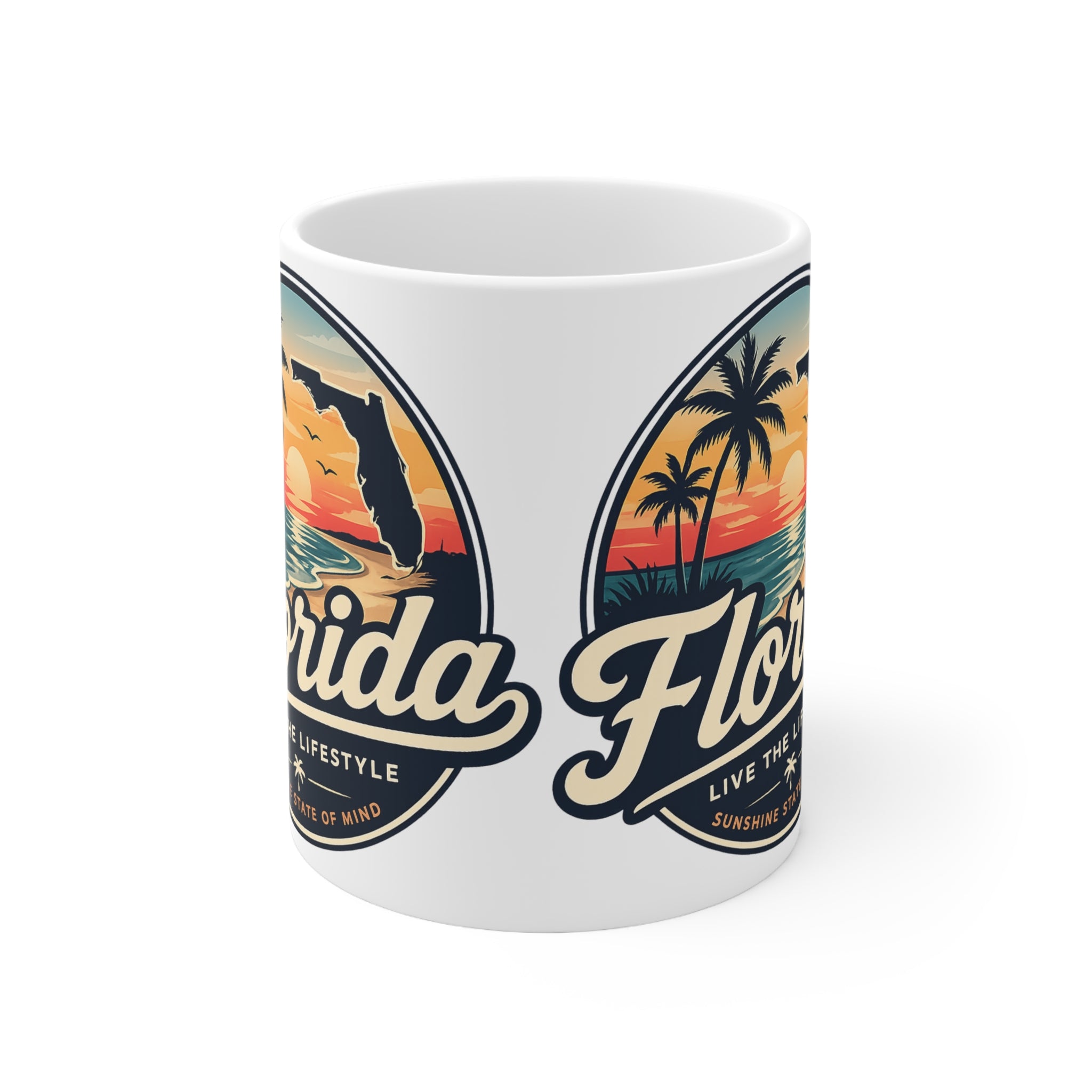 Florida Sunset Coffee Mug — Retro Palm Beach Ceramic Cup (11oz & 15oz)