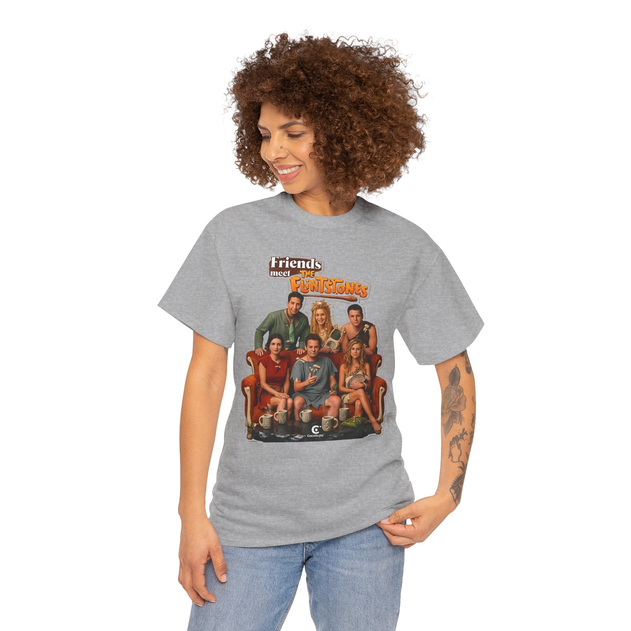 Friends meets the Flintstones TV Sitcom Cast Graphic Tee — 'Friends' Retro Couch Design