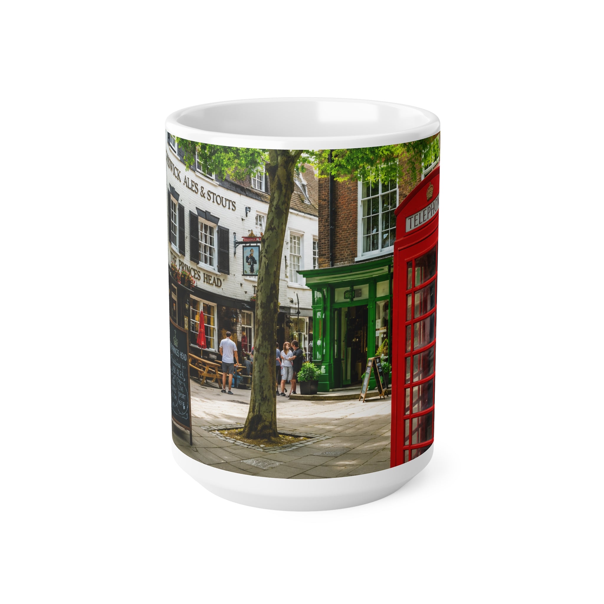 Richmond Ted Lasso London Street Scene Ceramic Coffee Mug — Red Phone Booth & Pub Photo (11oz, 15oz)