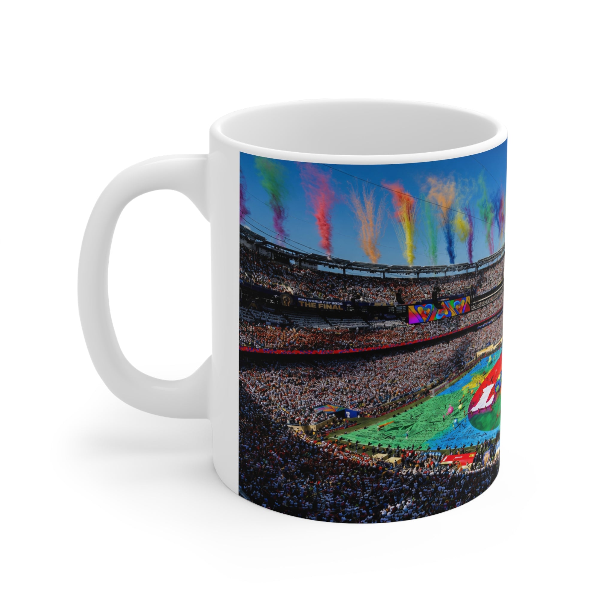 World Cup Final 2026 Stadium Pride Coffee Mug — Colorful Rainbow Smoke Sports Stadium 11/15oz Ceramic