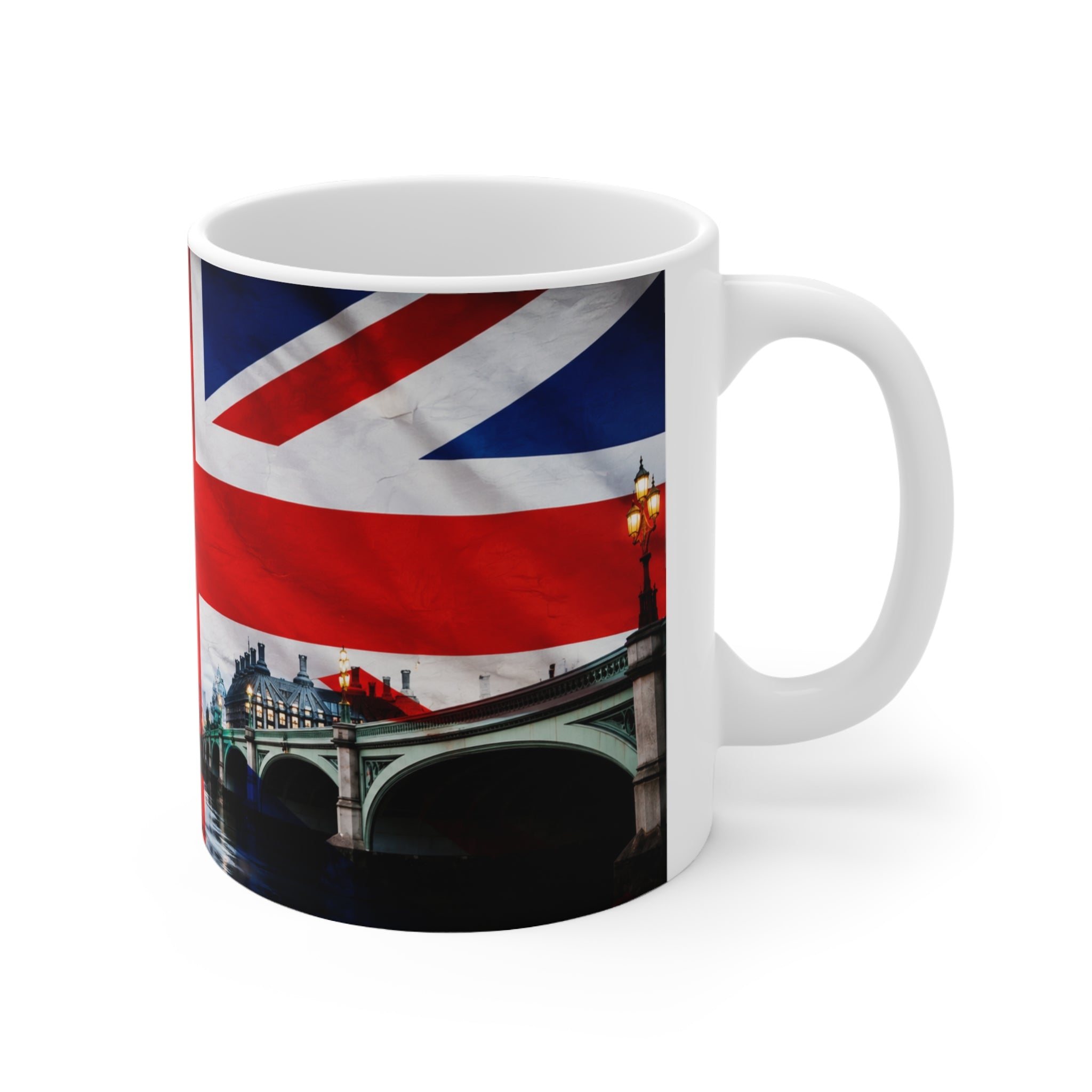 Union Jack London Mug — Ceramic Coffee Cup with Big Ben & Houses of Parliament (11oz, 15oz)