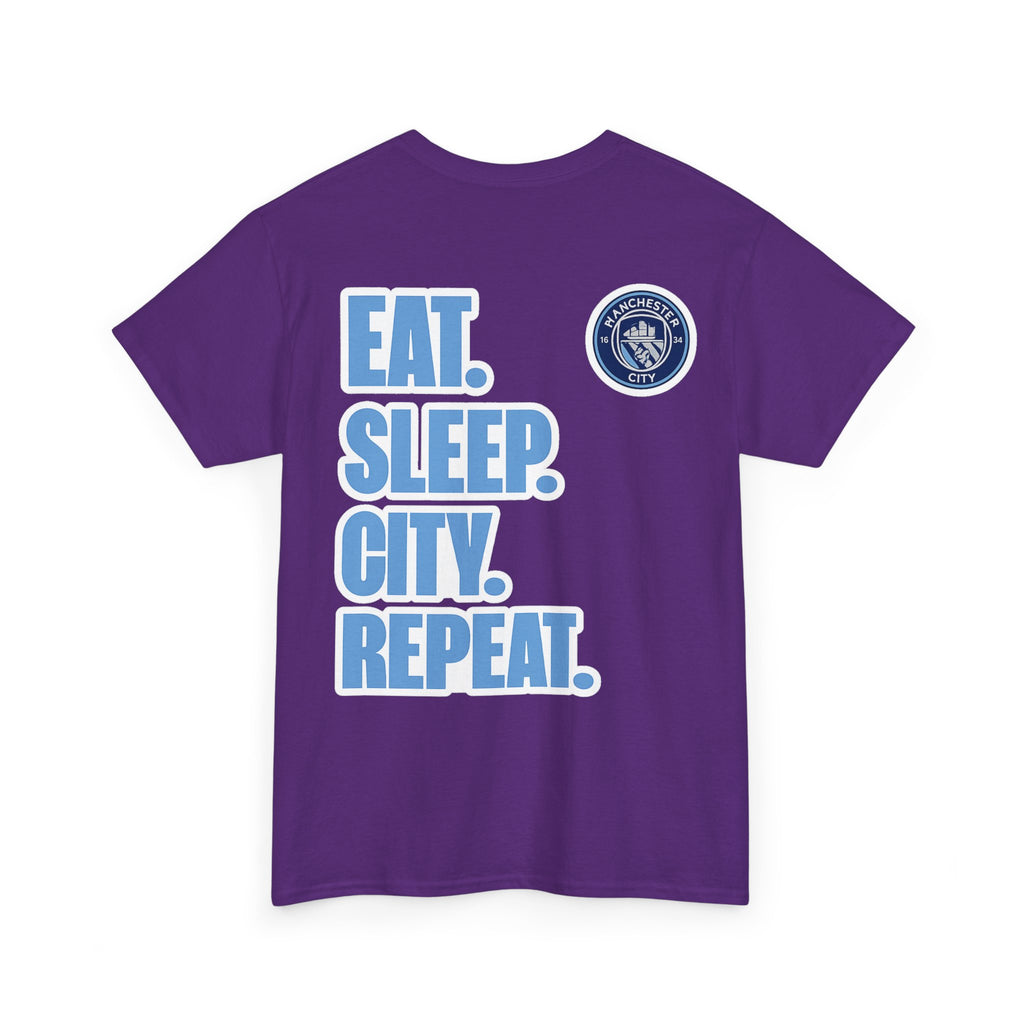Manchester City T-Shirt – 'Eat. Sleep. City. Repeat.' Football Fan Tee