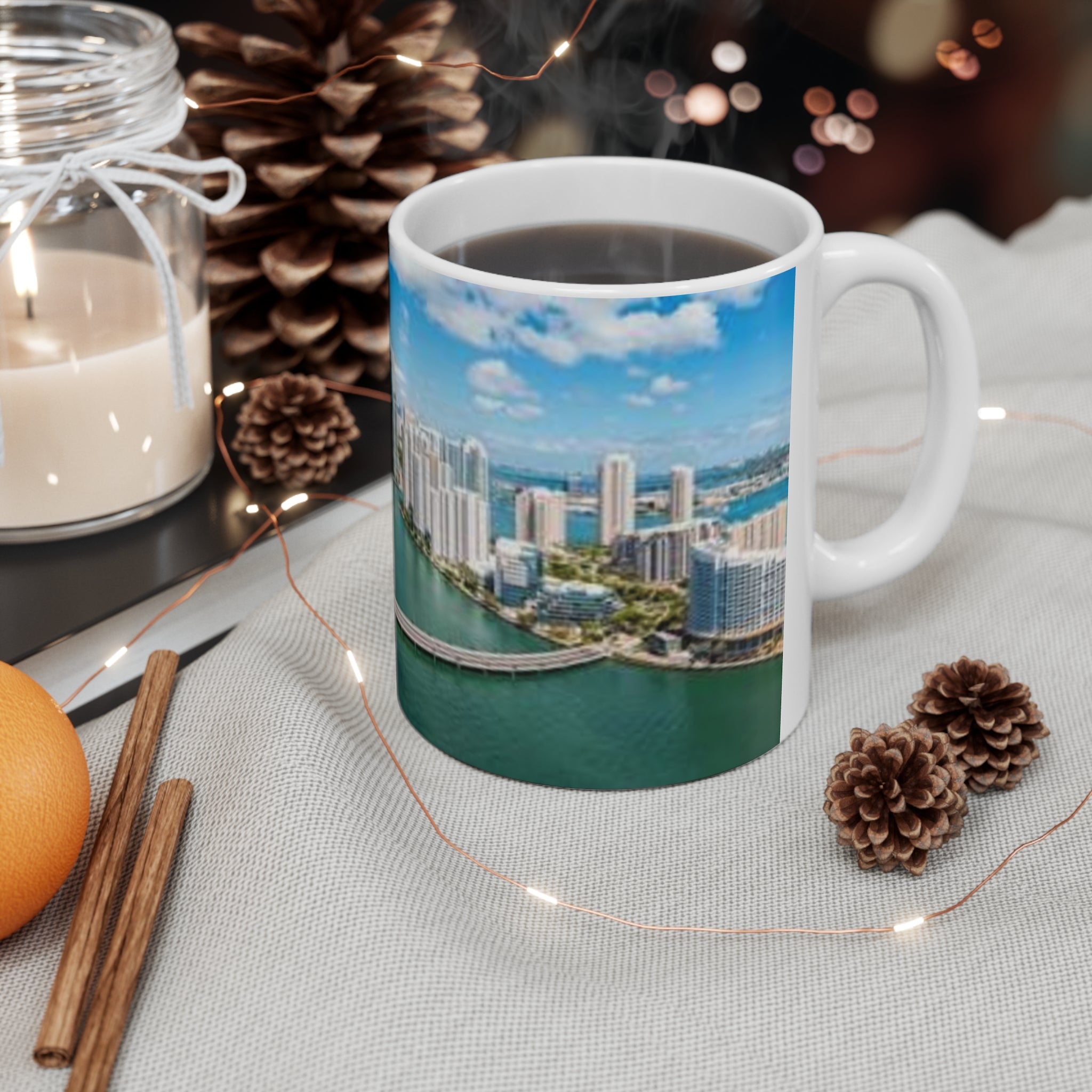 Miami Skyline Ceramic Coffee Mug — Aerial Cityscape 11oz & 15oz