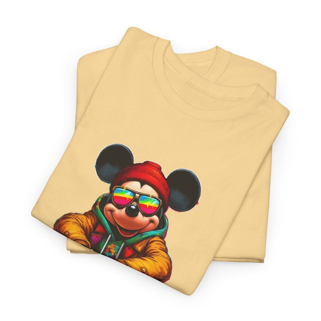 Mickey Mouse Streetwear Graphic Tee — Hip-Hop Mouse Character Sitting in Sneakers