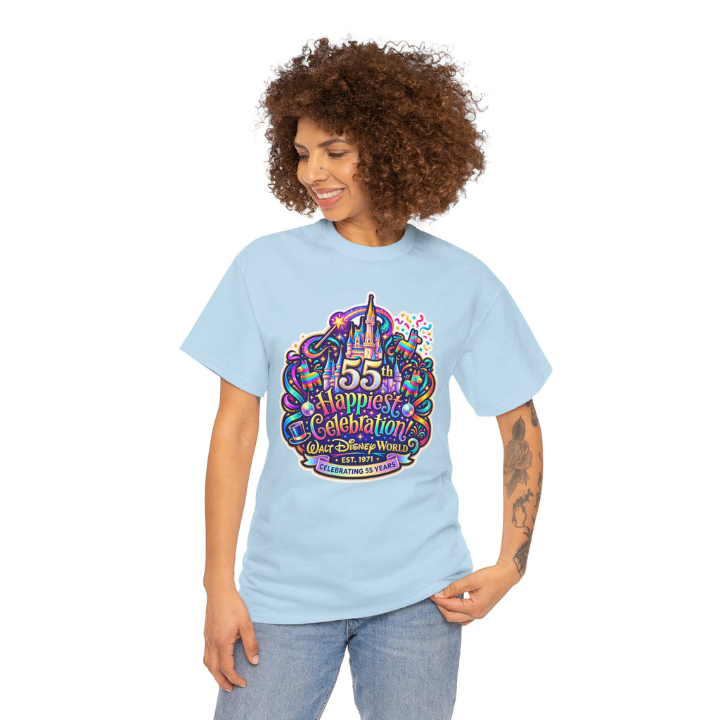 T-Shirt — "55th Happiest Celebration" Colorful Anniversary Castle Graphic Tee