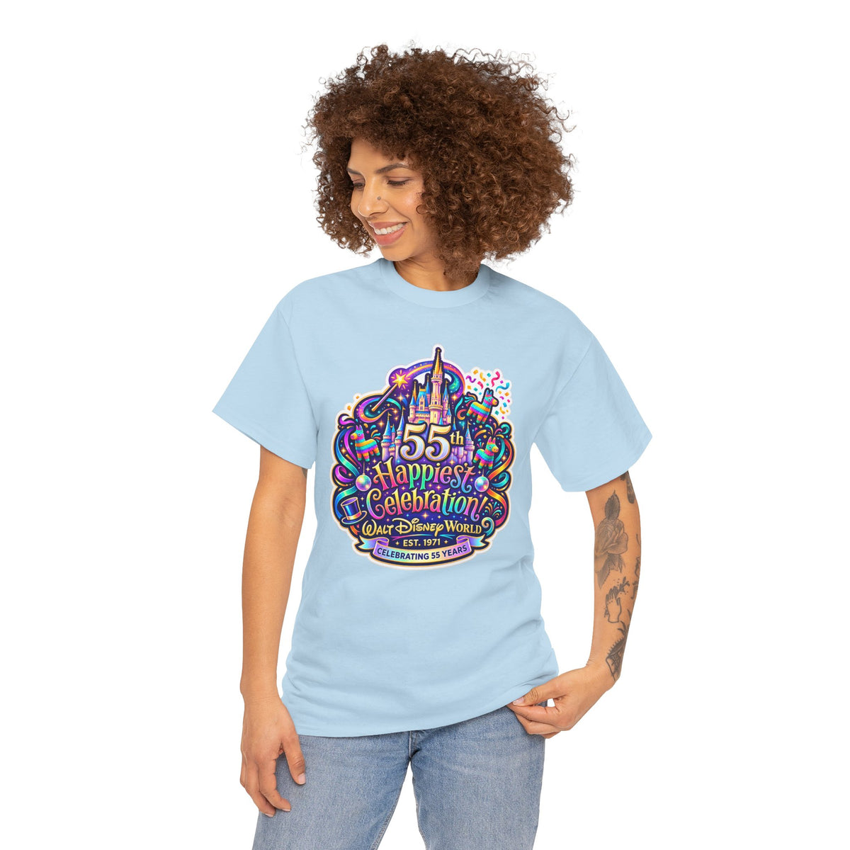 T-Shirt — "55th Happiest Celebration" Colorful Anniversary Castle Graphic Tee