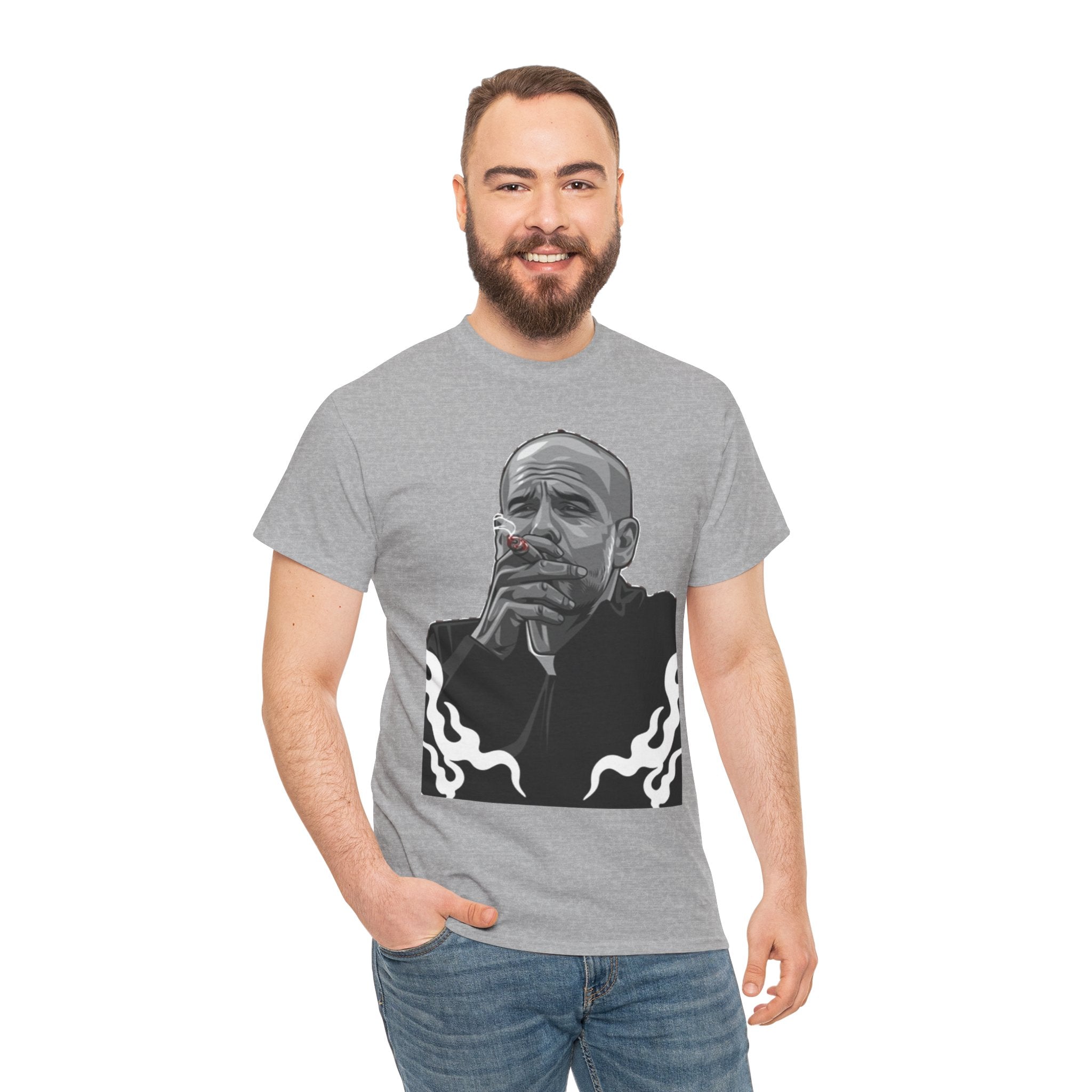 Pep Guardiola Smoking Portrait T‑Shirt — Moody Graphic Tee