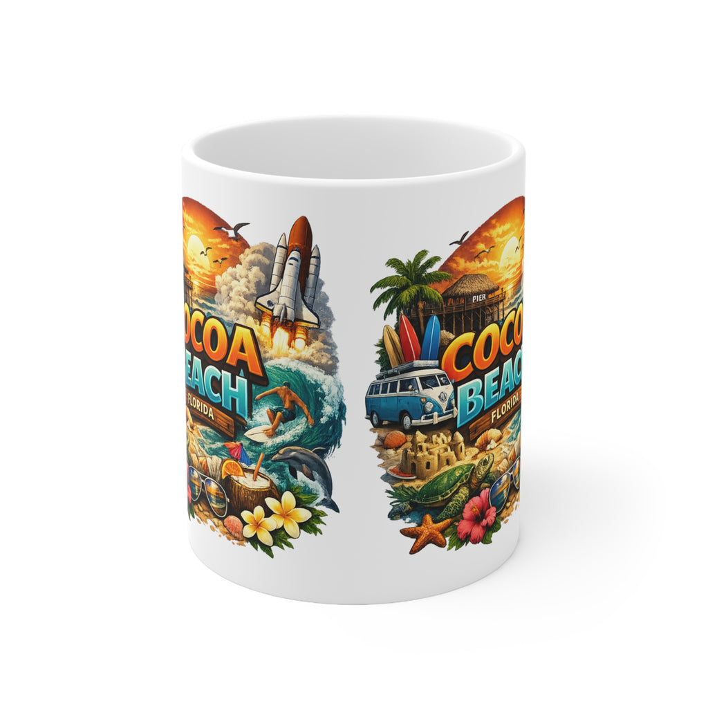 Cocoa Beach Florida Vintage Surf Mug – Retro Beach Scene Coffee Cup (11oz & 15oz)