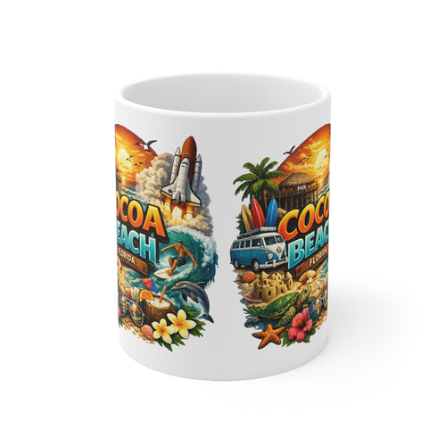 Cocoa Beach Florida Vintage Surf Mug – Retro Beach Scene Coffee Cup (11oz & 15oz)