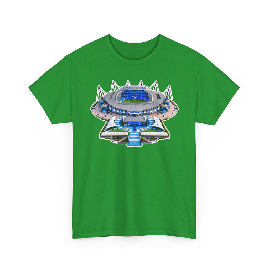 Manchester City Etihad Stadium Illustration T-Shirt — Retro Soccer Arena Graphic Tee