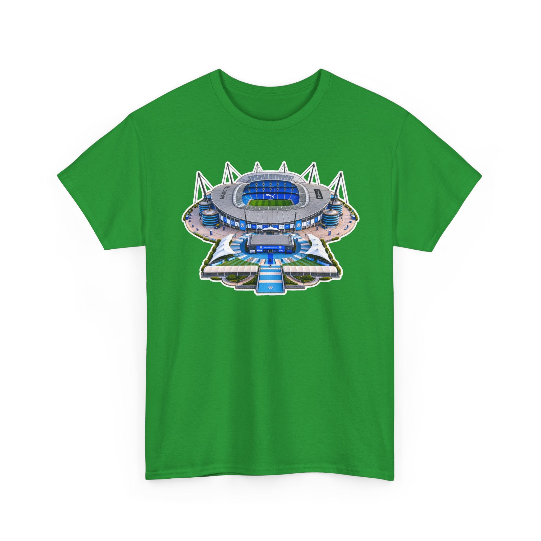 Manchester City Etihad Stadium Illustration T-Shirt — Retro Soccer Arena Graphic Tee