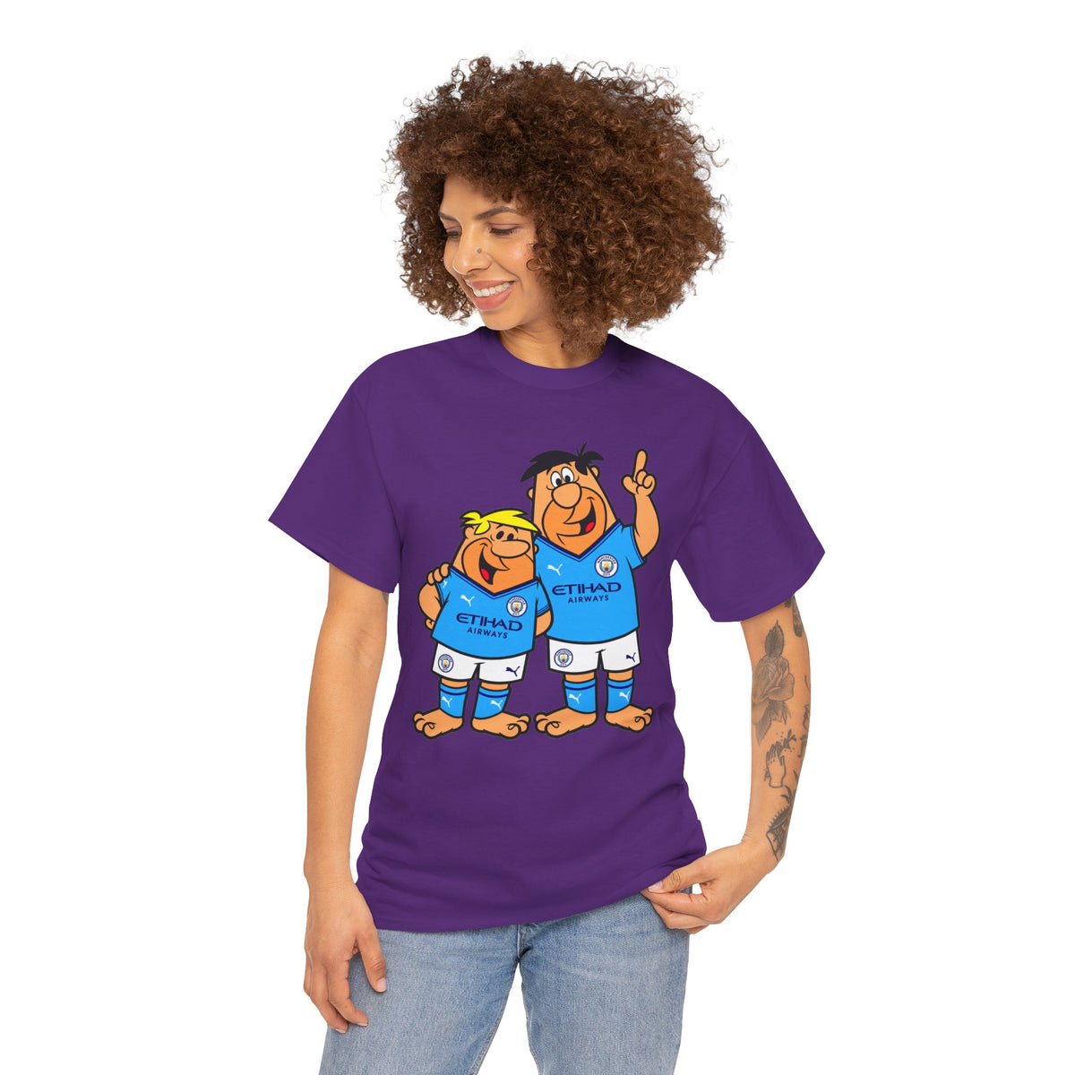 Manchester City The Flintstones Etihad Airways Cartoon Cotton T-Shirt