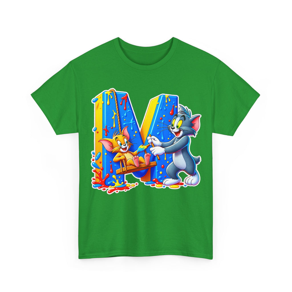 Tom & Jerry Letter M Cotton T-Shirt — Retro Cartoon Graphic Tee