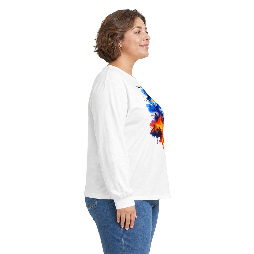 Ghost Flame Long Sleeve Tee — Spooky Blue Spirit Graphic