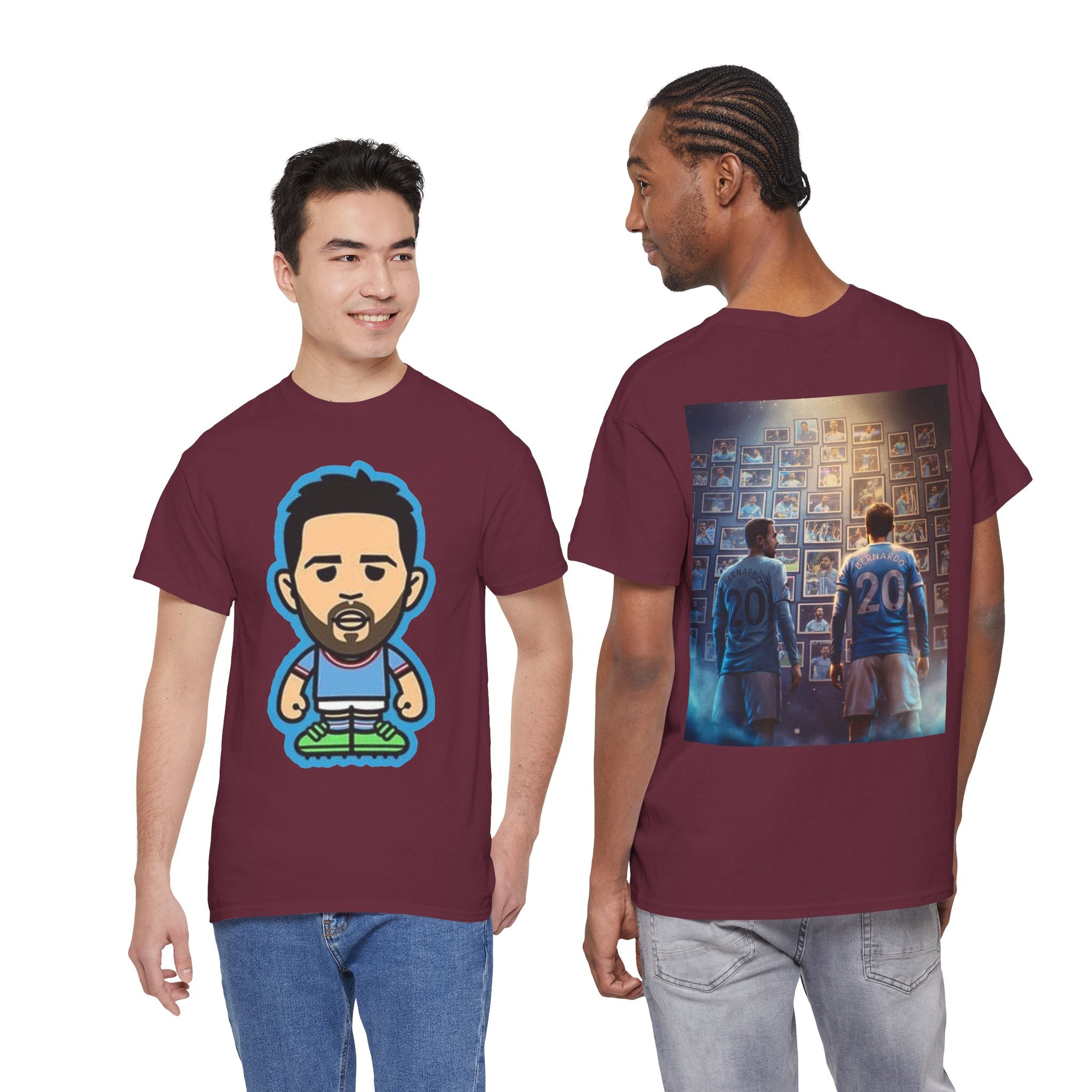 Bernardo Silva Manchester City Legend Graphic Tee — Player Cartoon Front & Tribute Poster Back