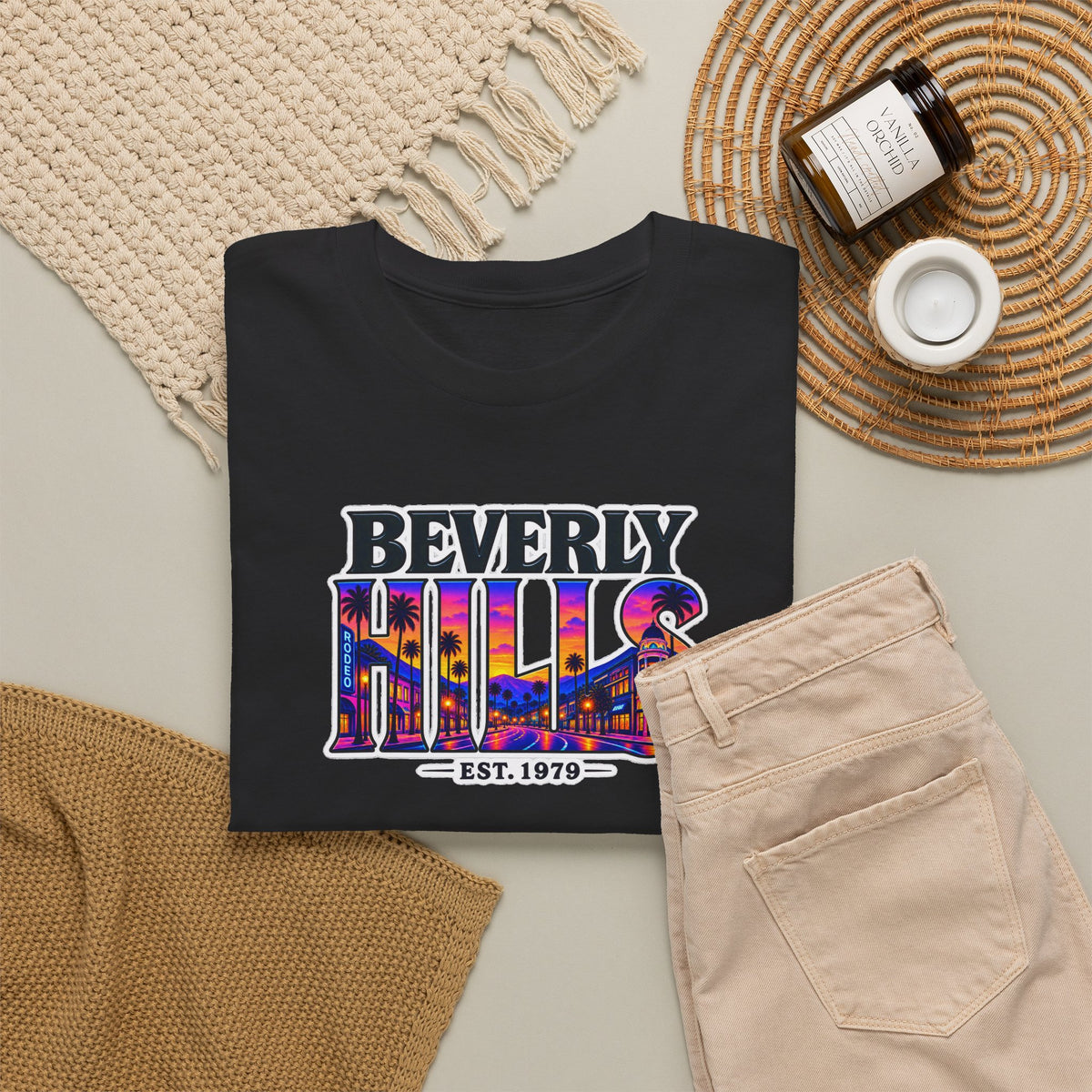 Beverly Hills Retro Sunset Tee — 'Beverly Hills EST. 1979' Graphic T-Shirt
