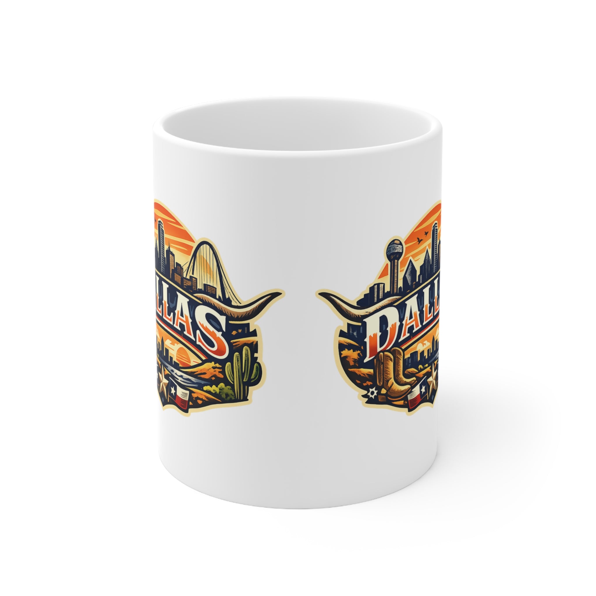 Dallas Skyline Ceramic Coffee Mug — Retro Texas Cityscape 11oz & 15oz