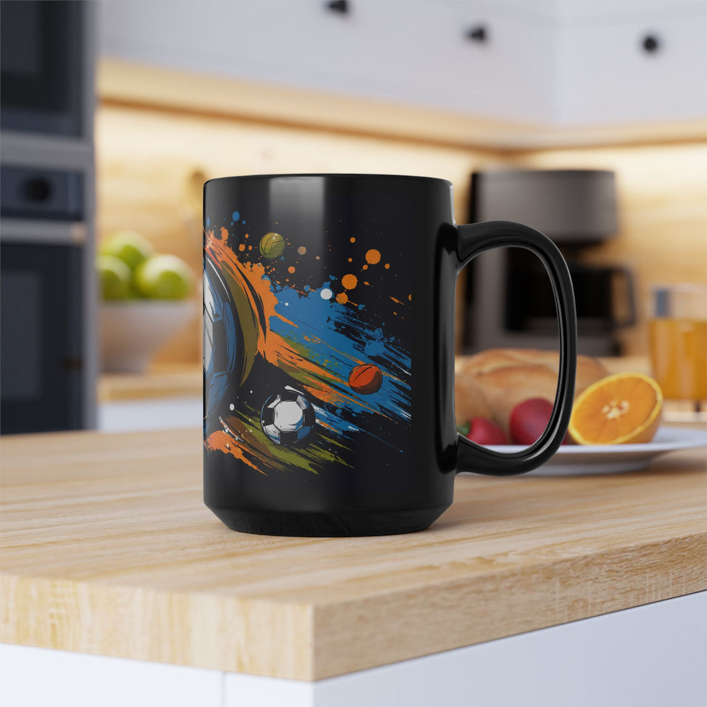Soccer Splash Black Mug (11oz & 15oz) – Colorful Football Design for Fans & Coaches