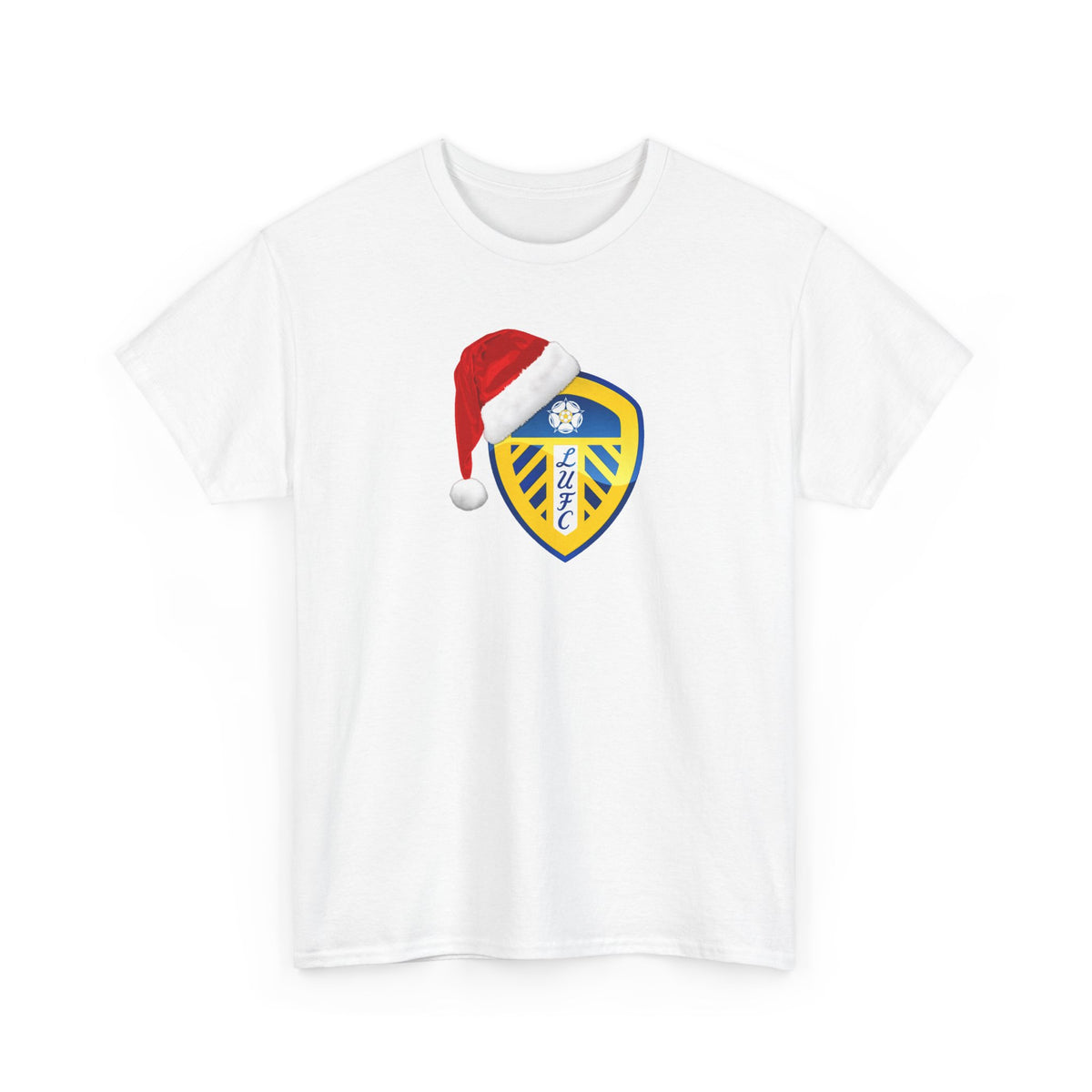Leeds United Santa Hat Christmas Soccer Crest T‑Shirt – Festive Football Fan Tee